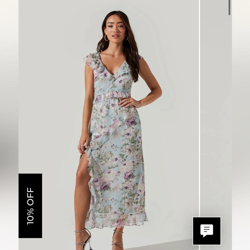 Astr The Label Tempest Floral Ruffle Midi Dress in Ivory Lilac Floral